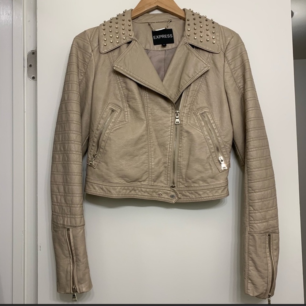 Express Beige Faux Leather Jacket small